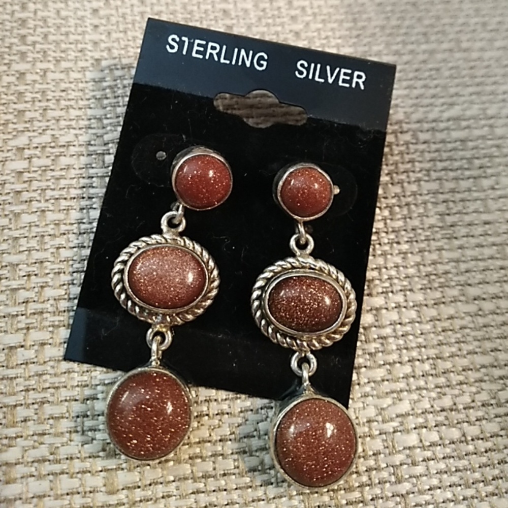Gold sandstone sterling silver post back earrings